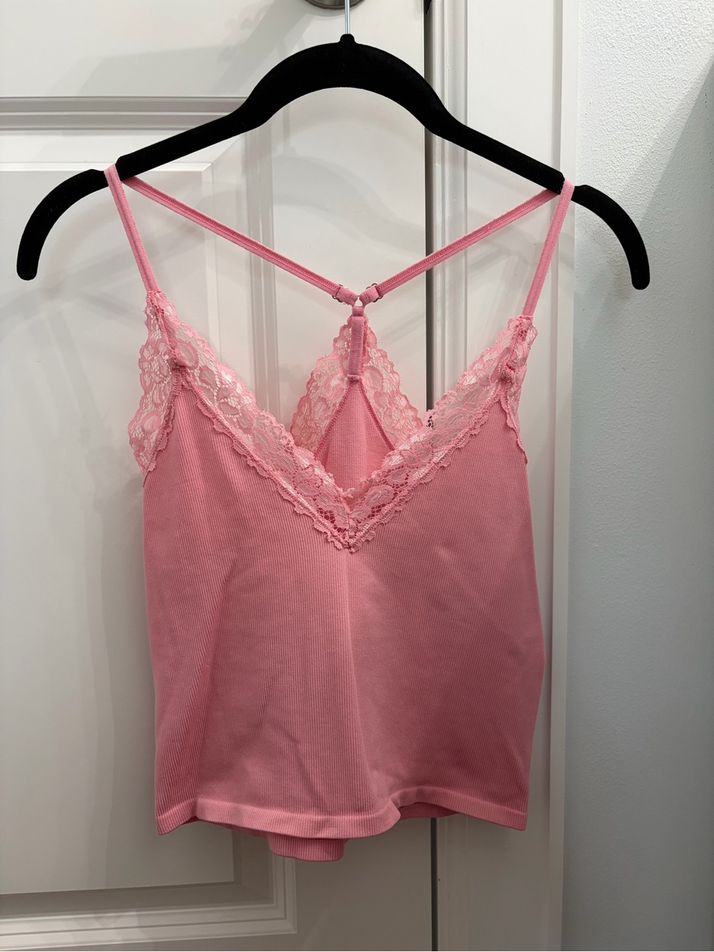 Pink Lace Trim Camisole Tank Top